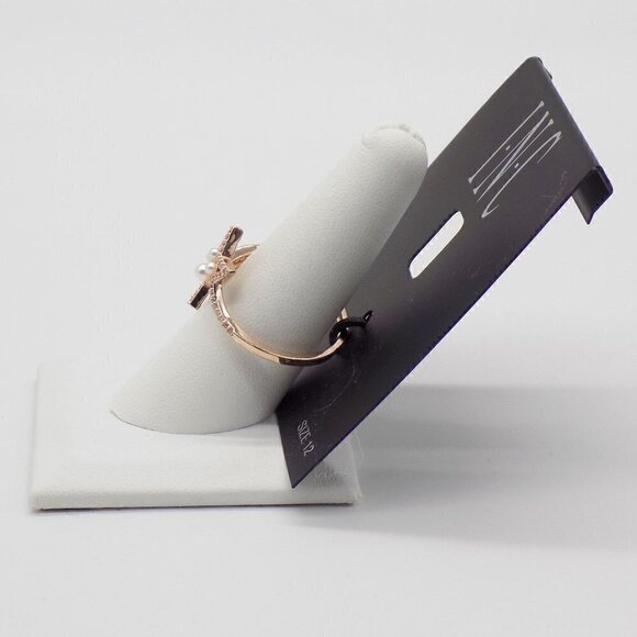 INC Rose Gold-Tone Pave Imitation Pearl Shooting Star Open Ring - Picture 2 of 4